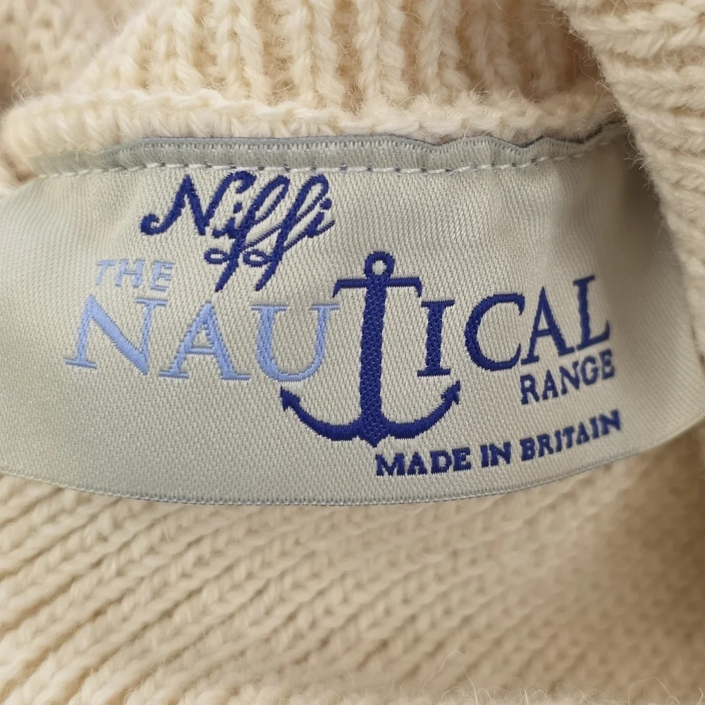 Vintage 80s Nautical Range Wool Turtleneck Submariner Sweater Cream UK Made M